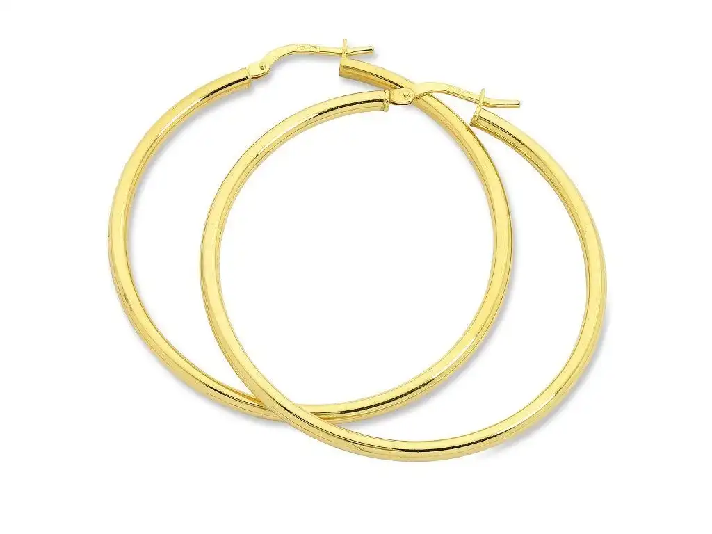 9ct Yellow Gold Silver Infused Plain Hoop Earrings 40mm