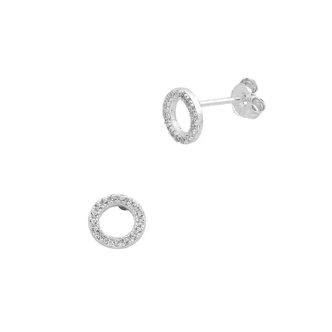 8mm Sterling Silver Cubic Zirconia Open Circle Stud Earrings