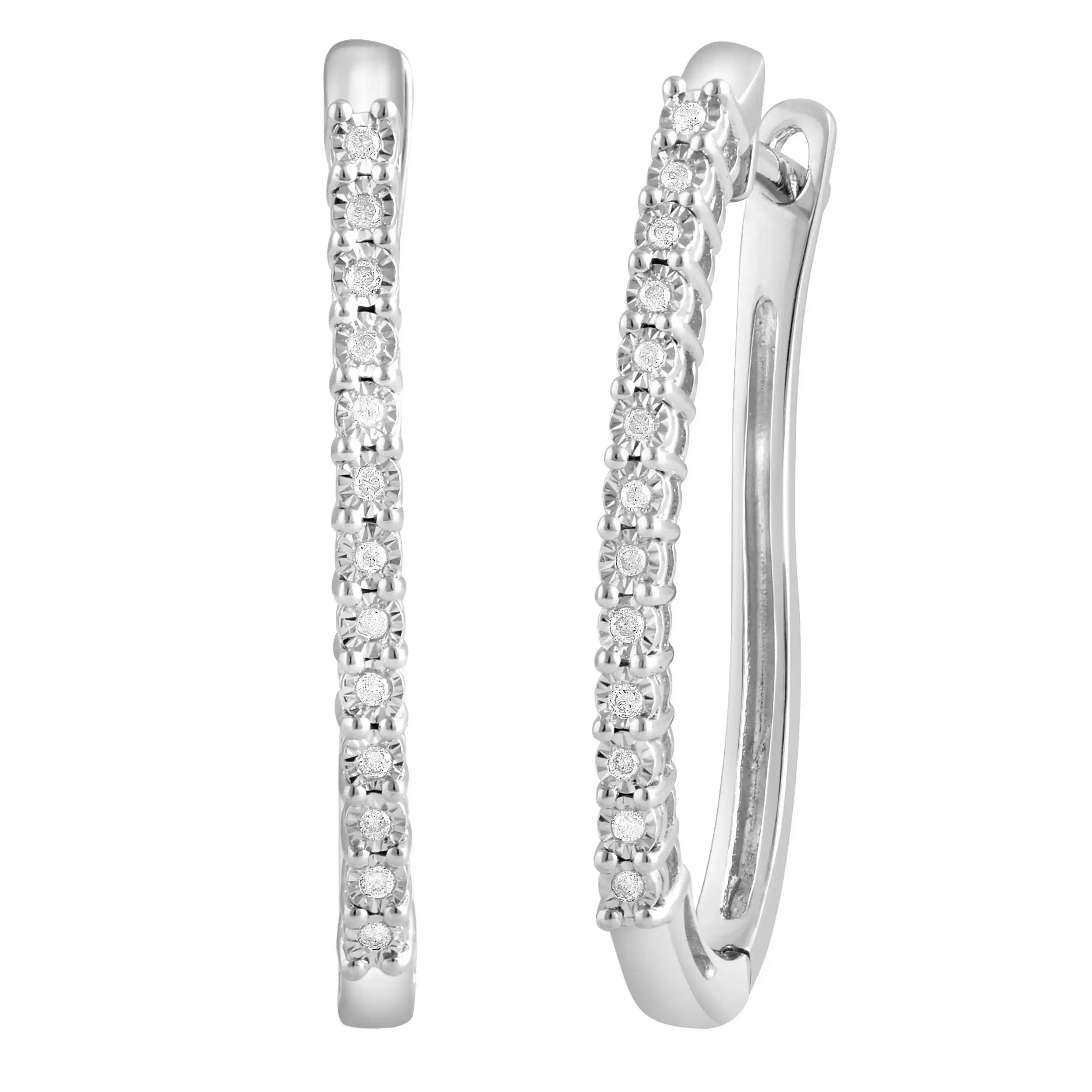 Miracle Halo Hoop Earrings with 0.10ct Diamonds in Sterling Silver