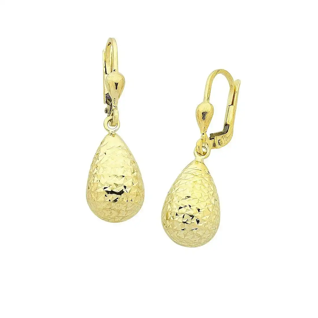 9ct Yellow Gold Silver Infused Pear Drop Earrings