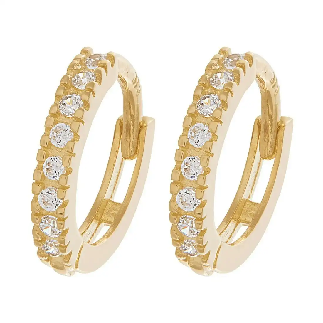 9ct Yellow Gold Hoop Claw Set Earrings with Cubic Zirconia