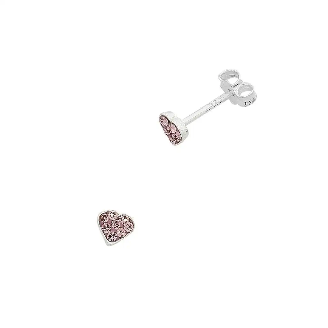 Children's Sterling Silver Pink Crystal Heart Stud Earrings