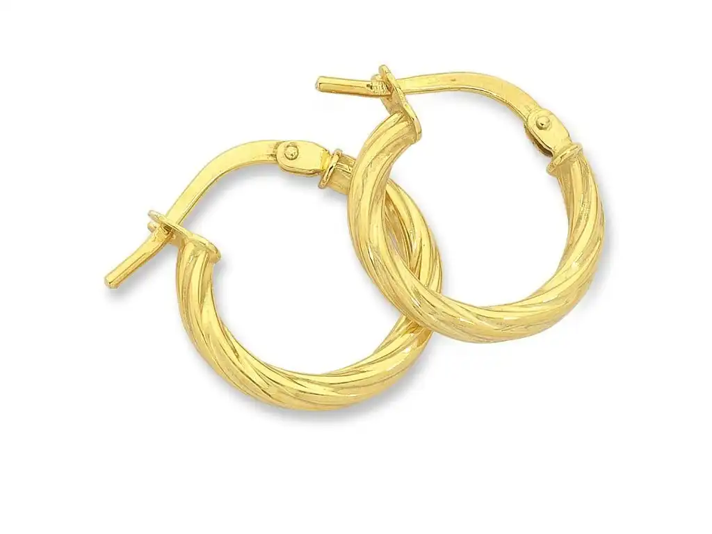 9ct Yellow Gold Silver Infused Hoop Earrings