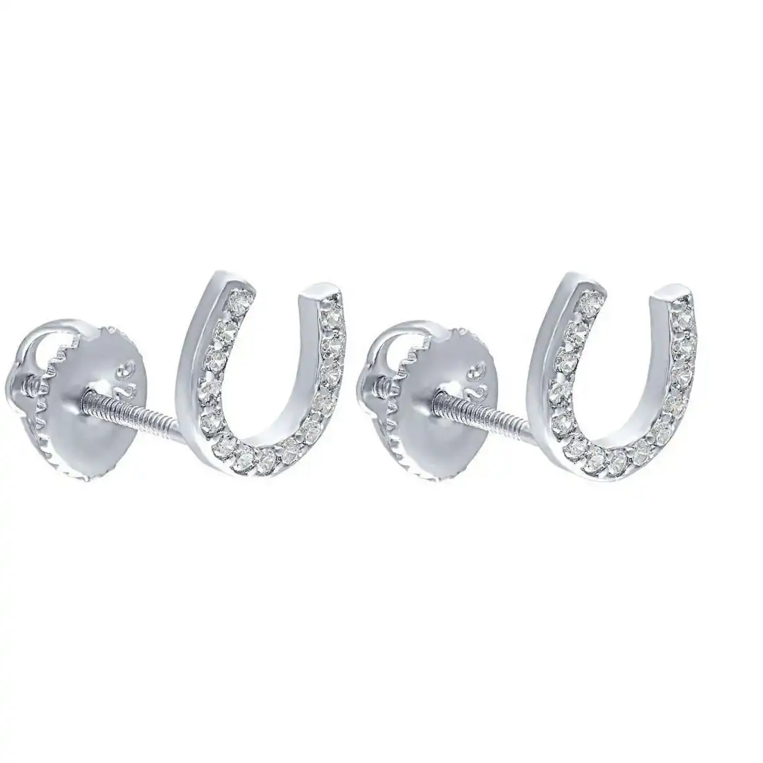 Horseshoe Stud Earrings with Cubic Zirconia in Sterling Silver