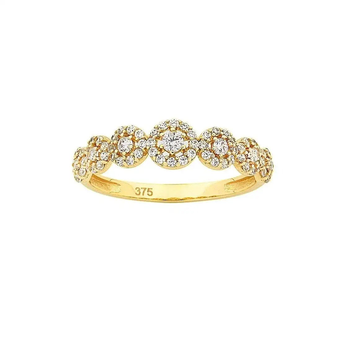 9ct Yellow Gold Cubic Zirconia Multi Halo Stackable Ring