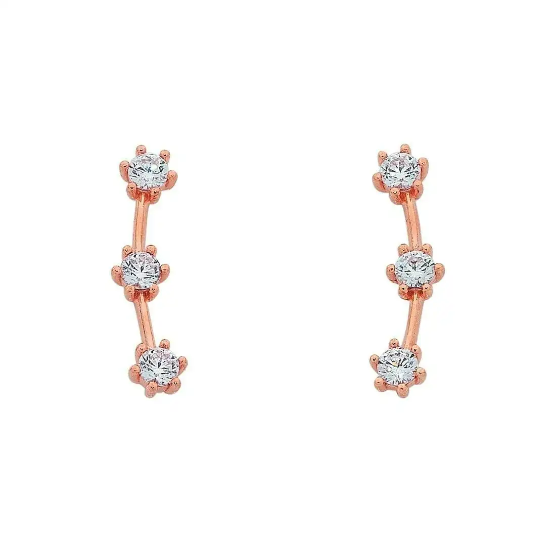9ct Rose Gold Silver Infused Cubic Zirconia Ear Climbers