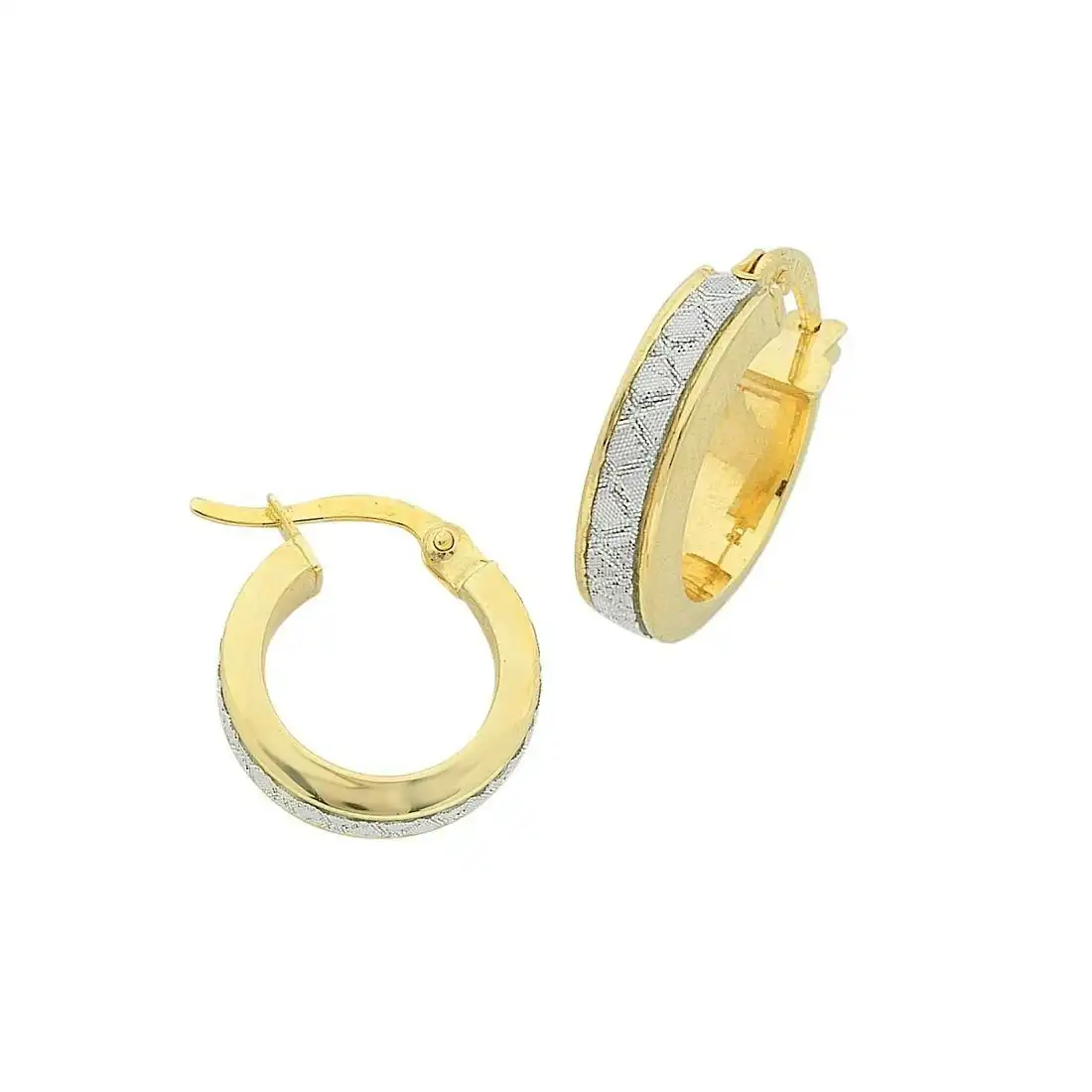 9ct Yellow Gold Silver Infused Stardust Criss Cross Hoop Earrings
