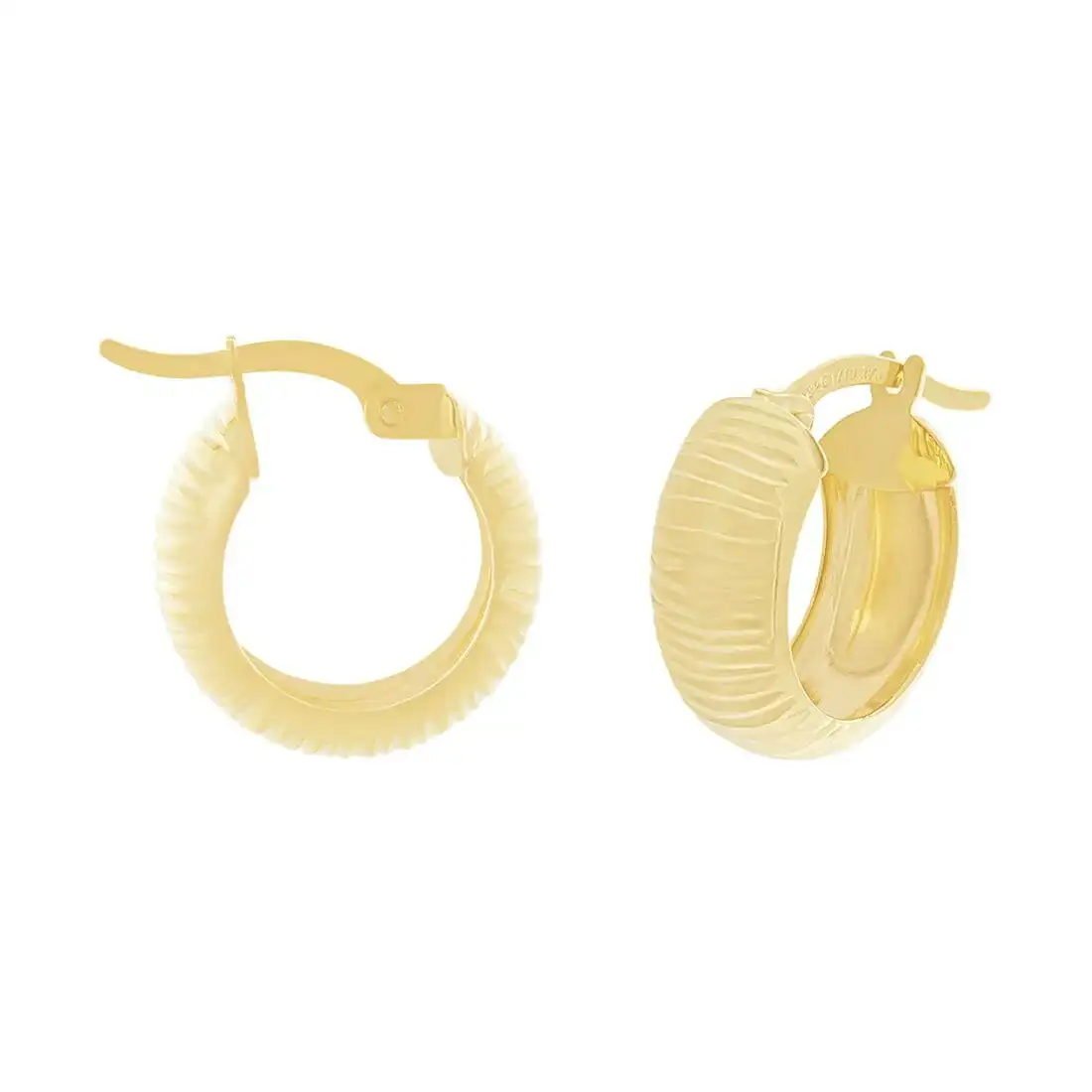 9ct Yellow Gold Silver Infused Diamond Cut Hoop Earrings 10mm