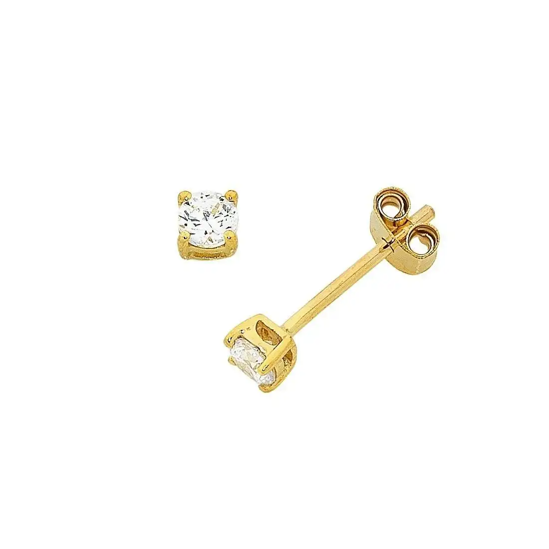 9ct Yellow Gold Cubic Zirconia 4 Claw Stud Earrings 7mm
