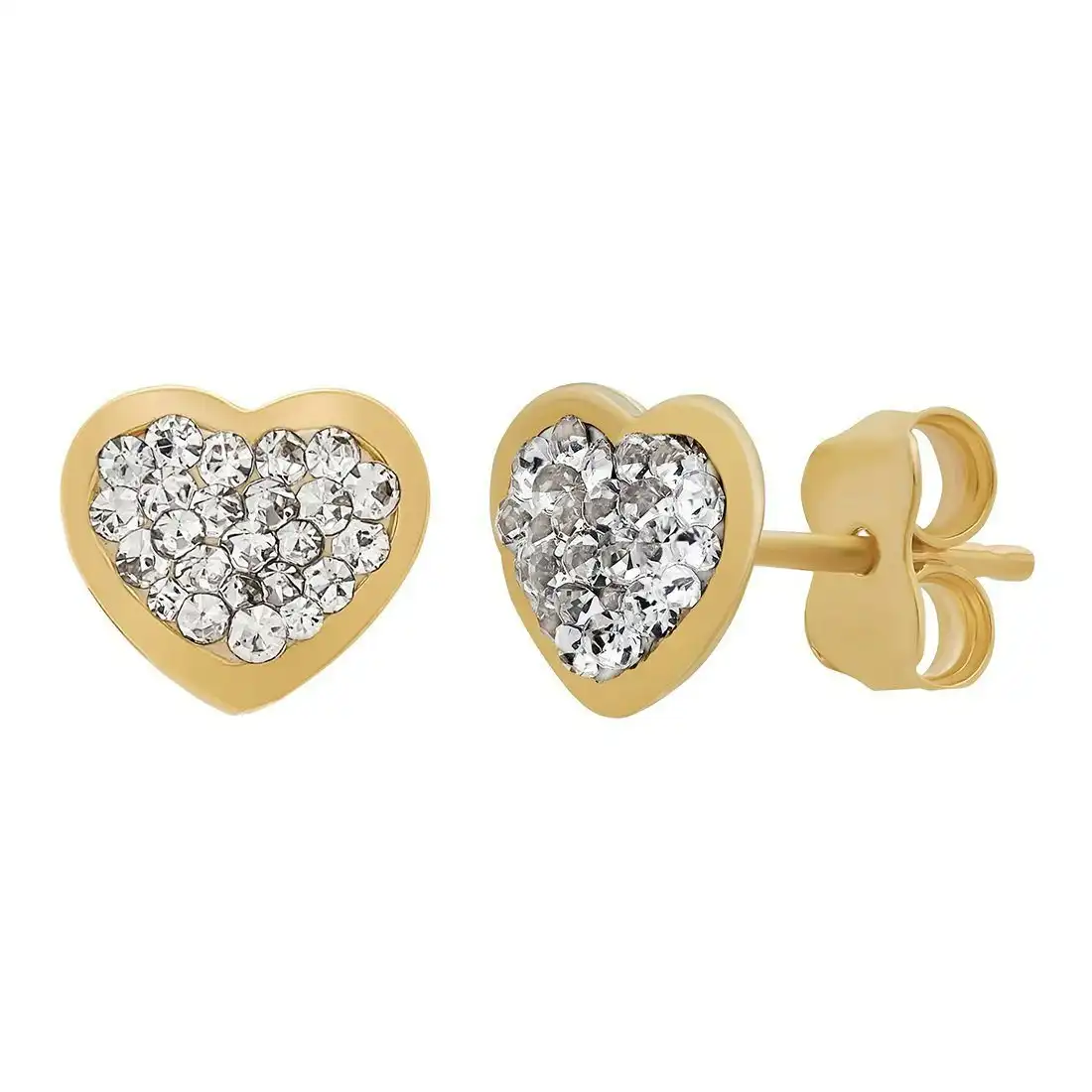 Crystal Heart Stud Earring in 9ct Yellow Gold Silver Infused