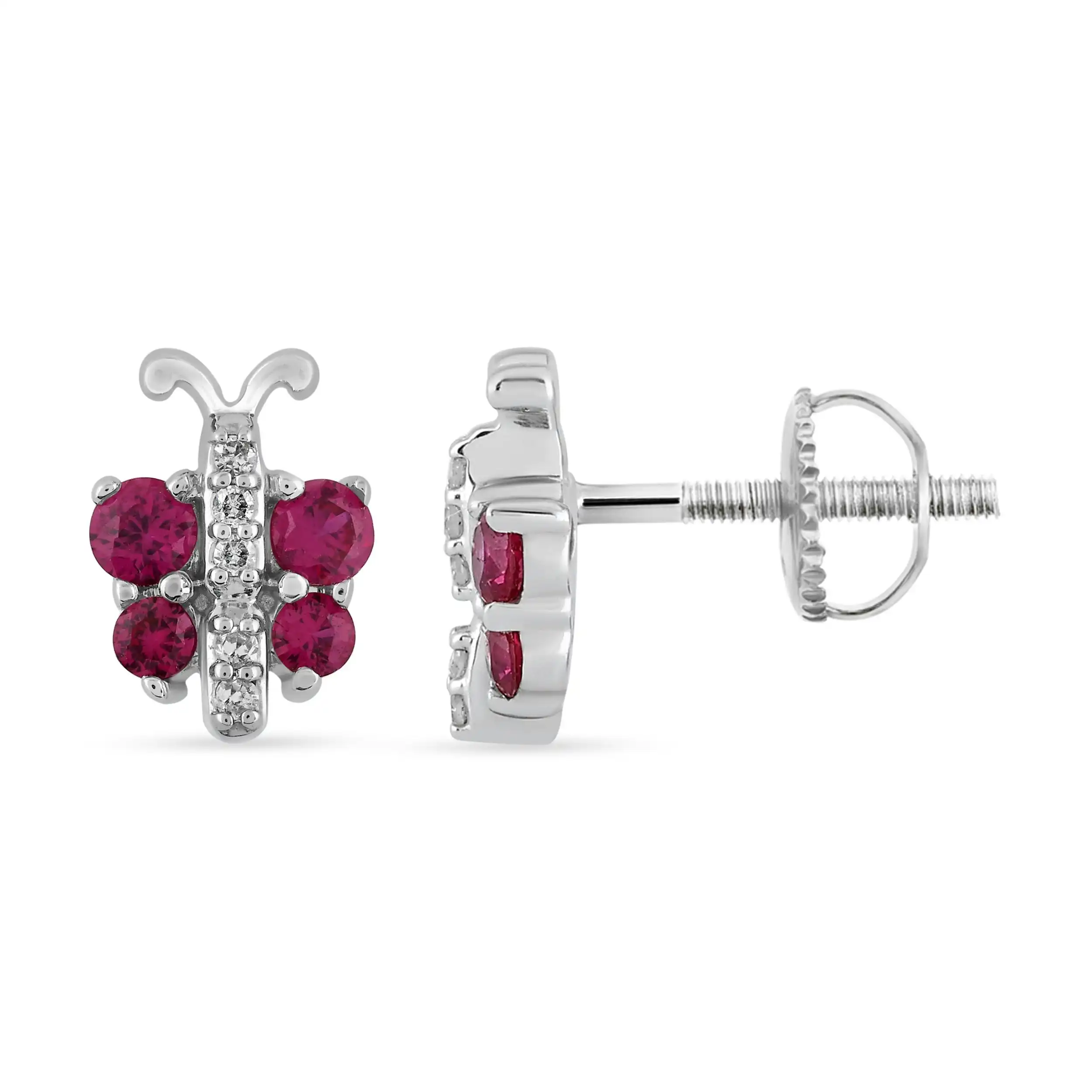 Children's Diamond & Created Ruby Butterfly Earrings in Sterling Silver