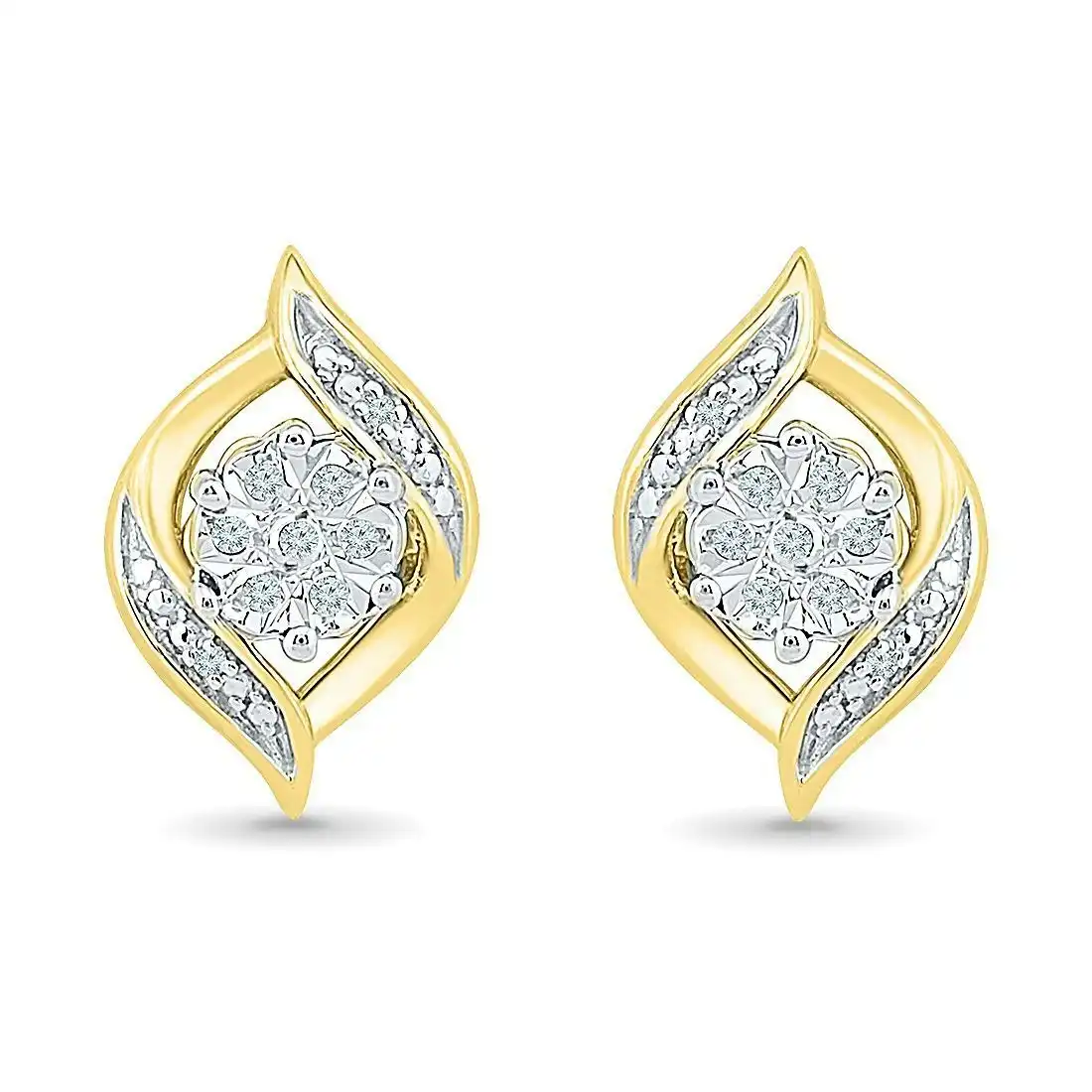 9ct Yellow Gold Diamond Set Stud Earrings