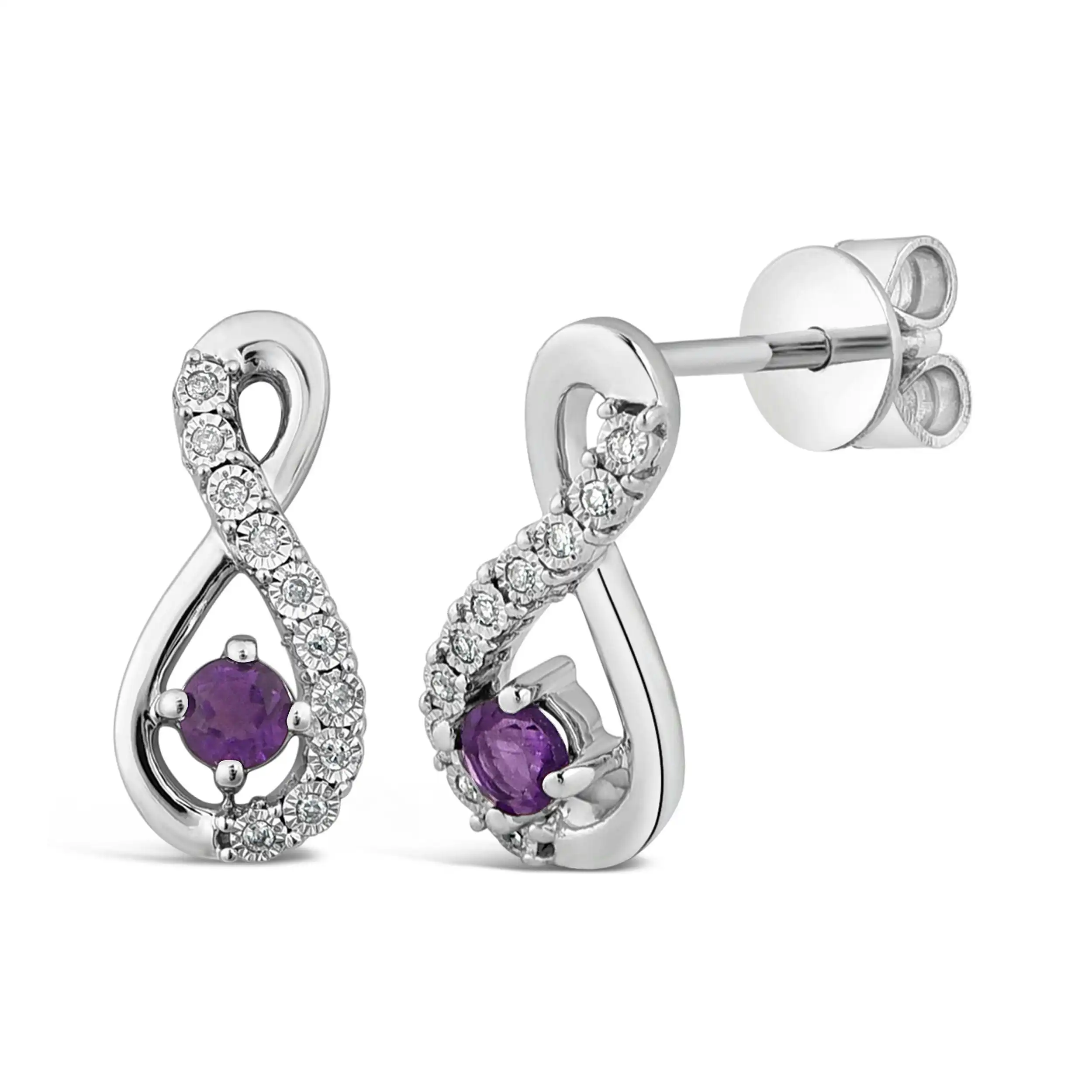 Amethyst & Diamond Infinity Earrings