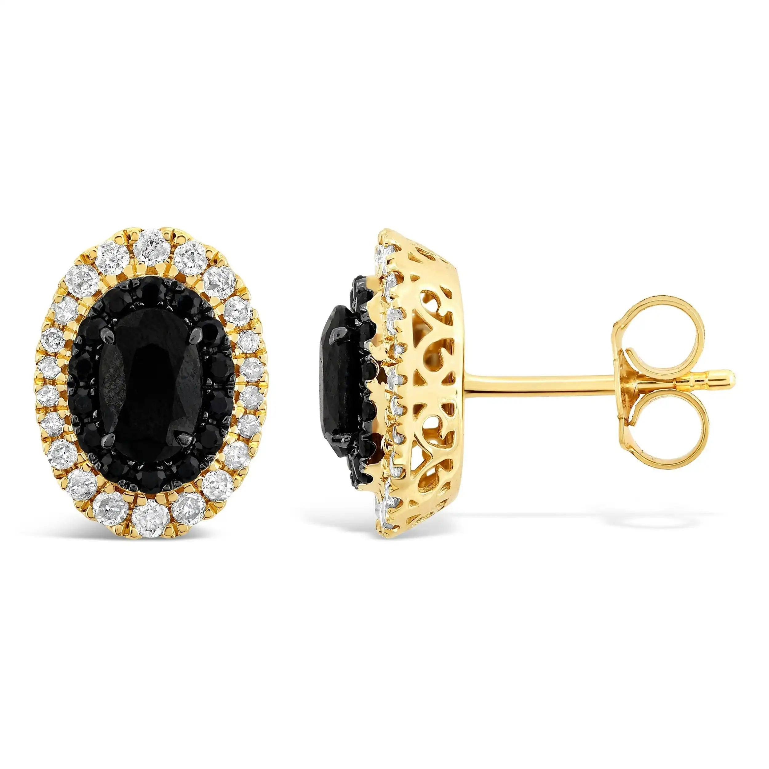 Oval Sapphire Stud Earrings with 1/3ct of Diamonds in 9ct Yellow Gold