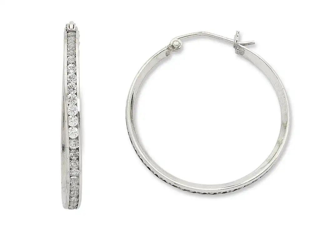 9ct White Gold Silver Infused Cubic Zirconia Hoops-23mm x 18mm