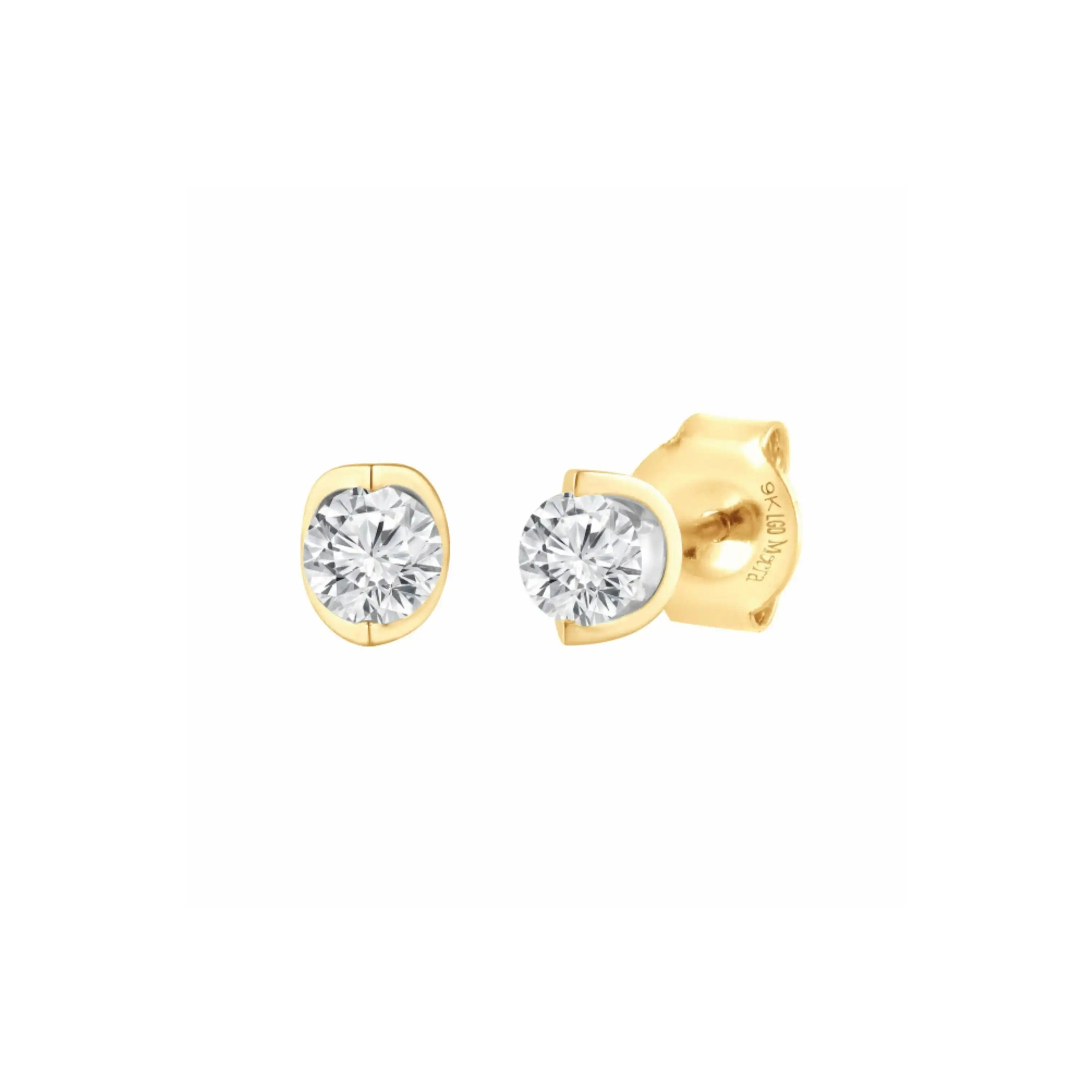 Meera Bezel Look 1/5ct Laboratory Grown Solitaire Diamond Earrings in 9ct Yellow Gold