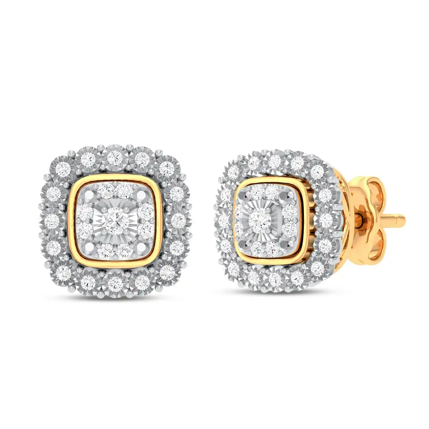 Square Halo Earrings with 0.15ct of Diamonds in 9ct Yellow Gold