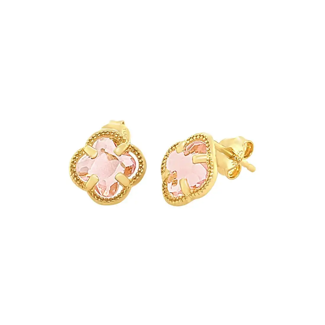 9ct Yellow Gold Silver Infused 4 Leaf Clover Stud Earrings