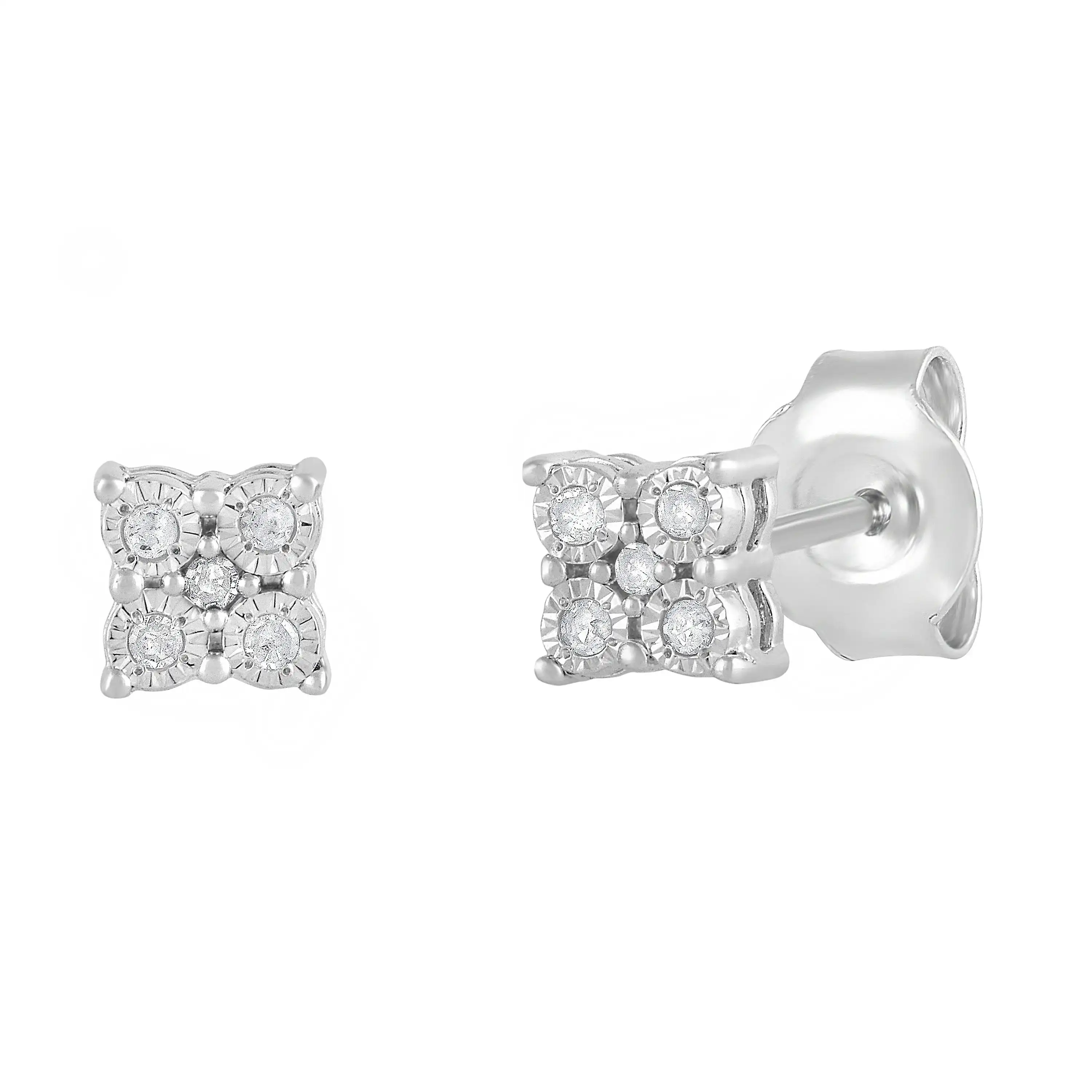 Square Look Stud Earrings with 0.05ct of Diamonds in Sterling Silver