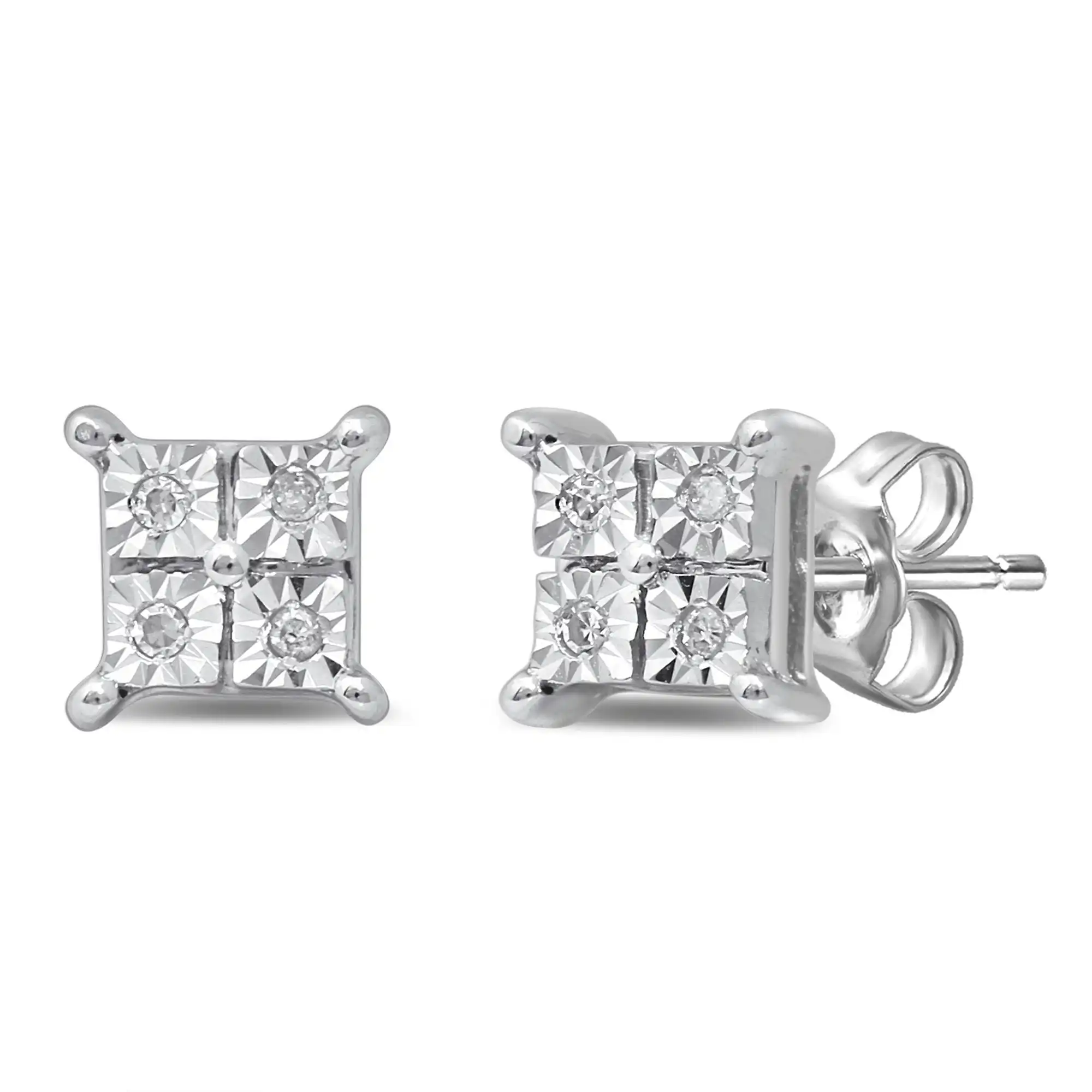 Diamond Illusion Square Look Earrings in 9ct White Gold