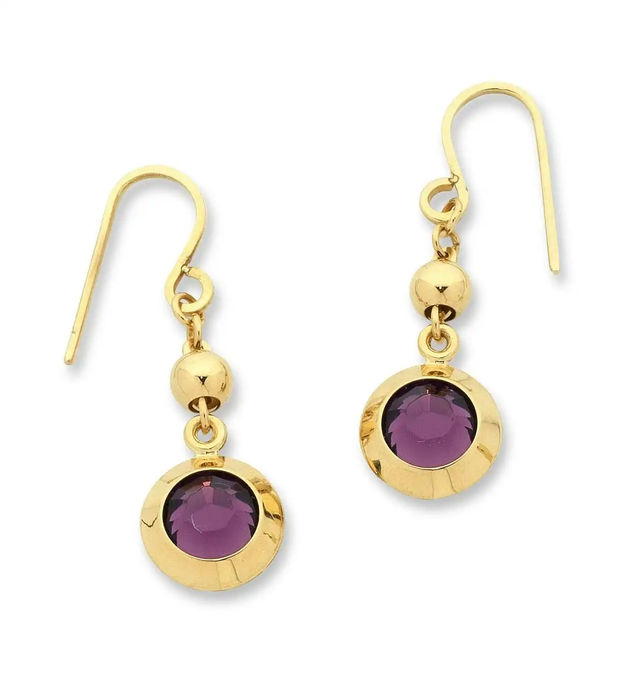 9ct Yellow Gold Silver Infused Purple Crystal Earrings
