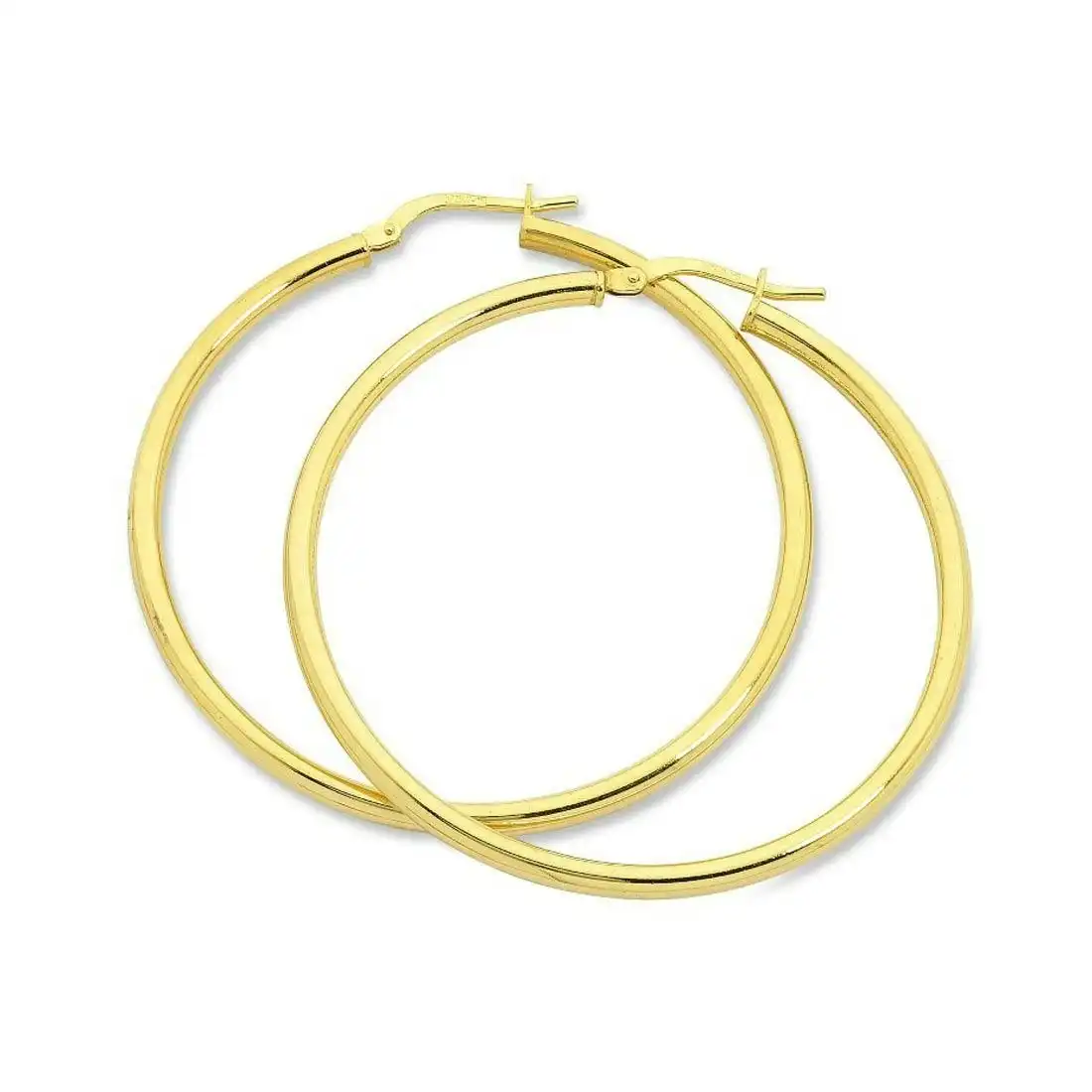 9ct Yellow Gold Silver Infused Plain Hoop Earrings 60mm