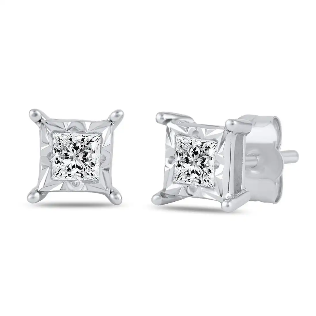 Tia Princess Cut Miracle Halo Earrings with 1/2ct of Diamonds in 9ct White Gold