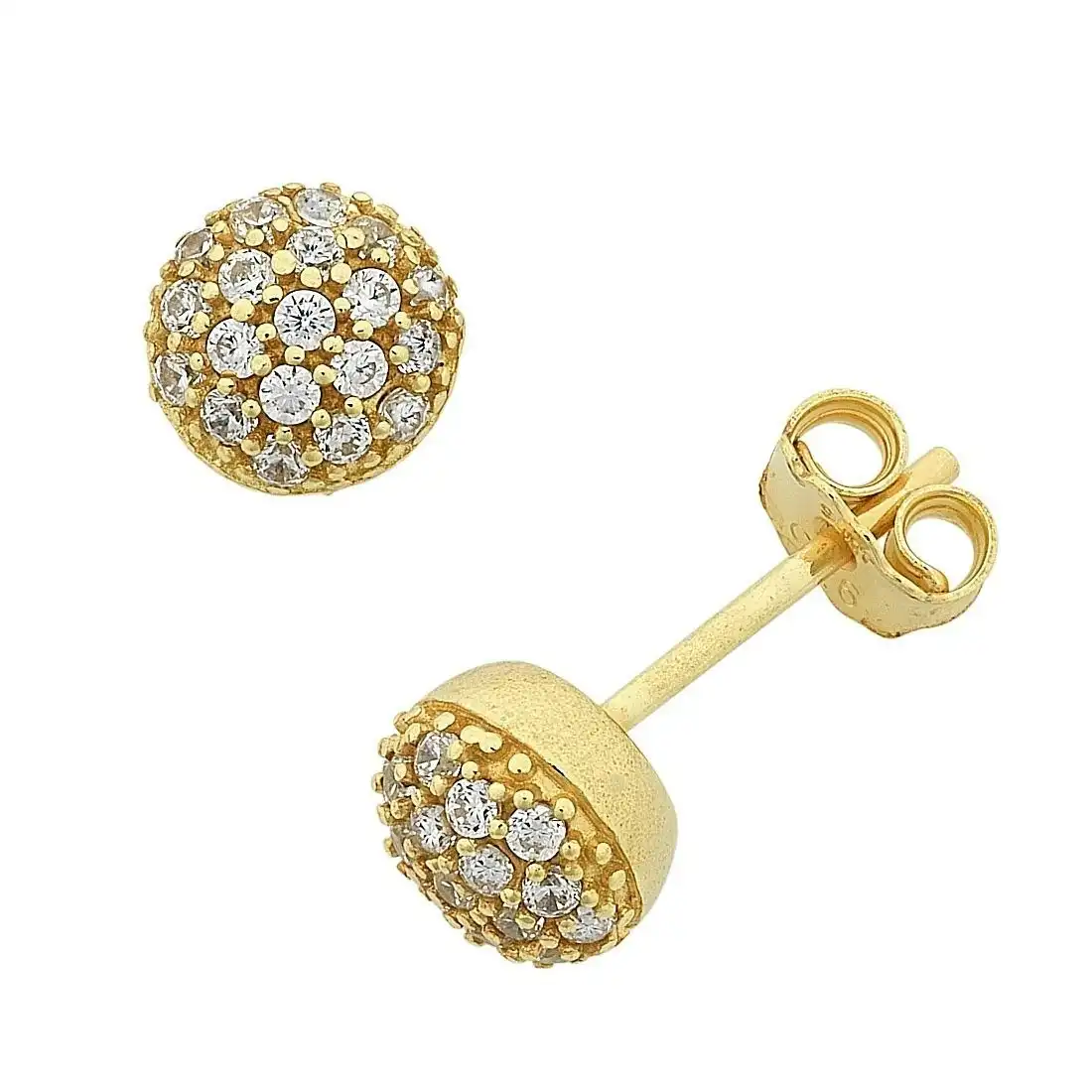 9ct Yellow Gold Silver Infused Cubic Zirconia Round Stud Earrings