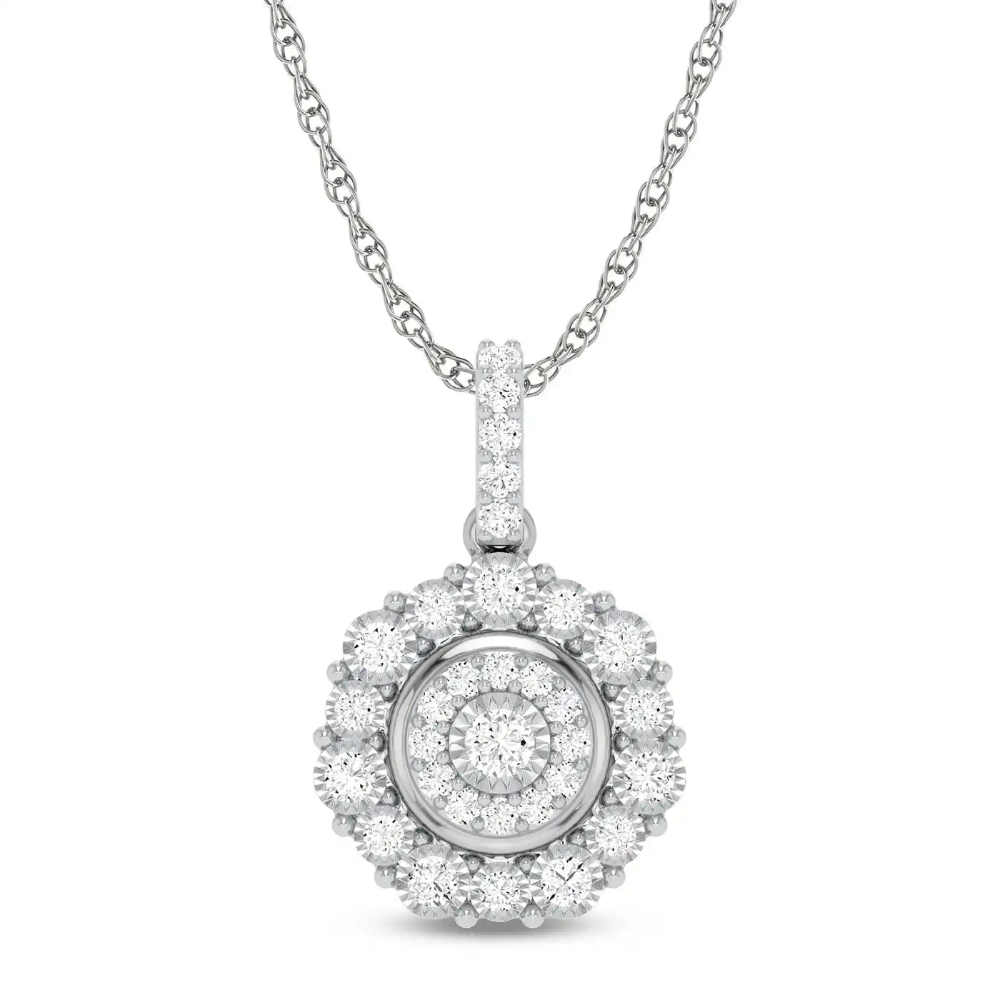 Miracle Halo Necklace with 0.15ct of Diamonds in Sterling Silver