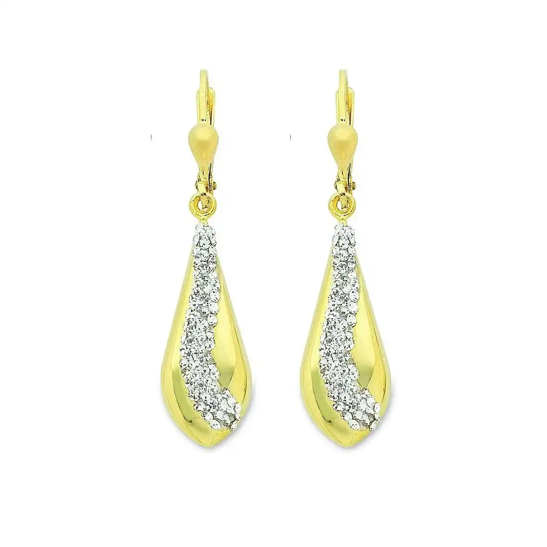 9ct Yellow Gold Silver Infused Crystal Wave Earrings
