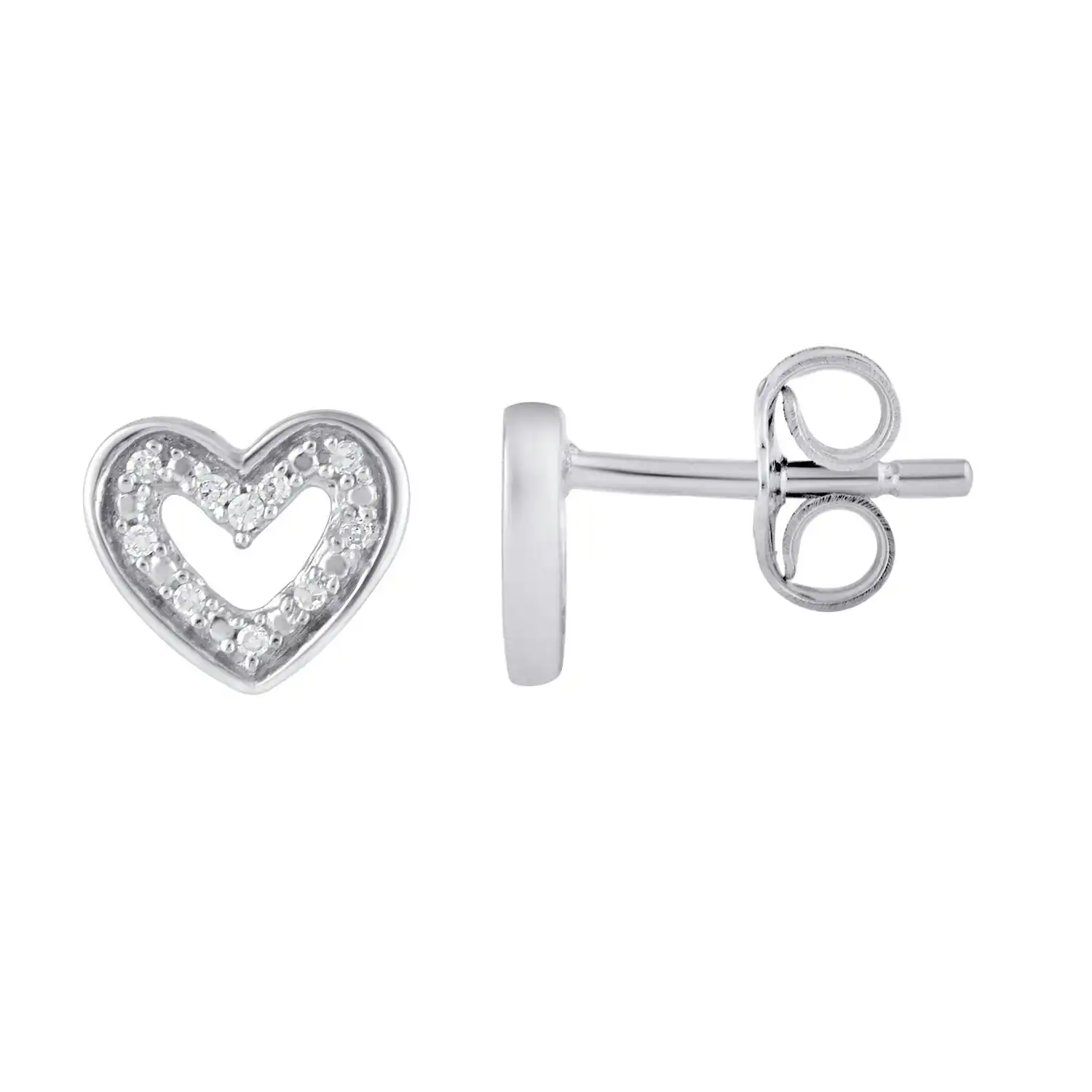 Mirage Diamond Set Open Heart Stud Earrings in Sterling Silver