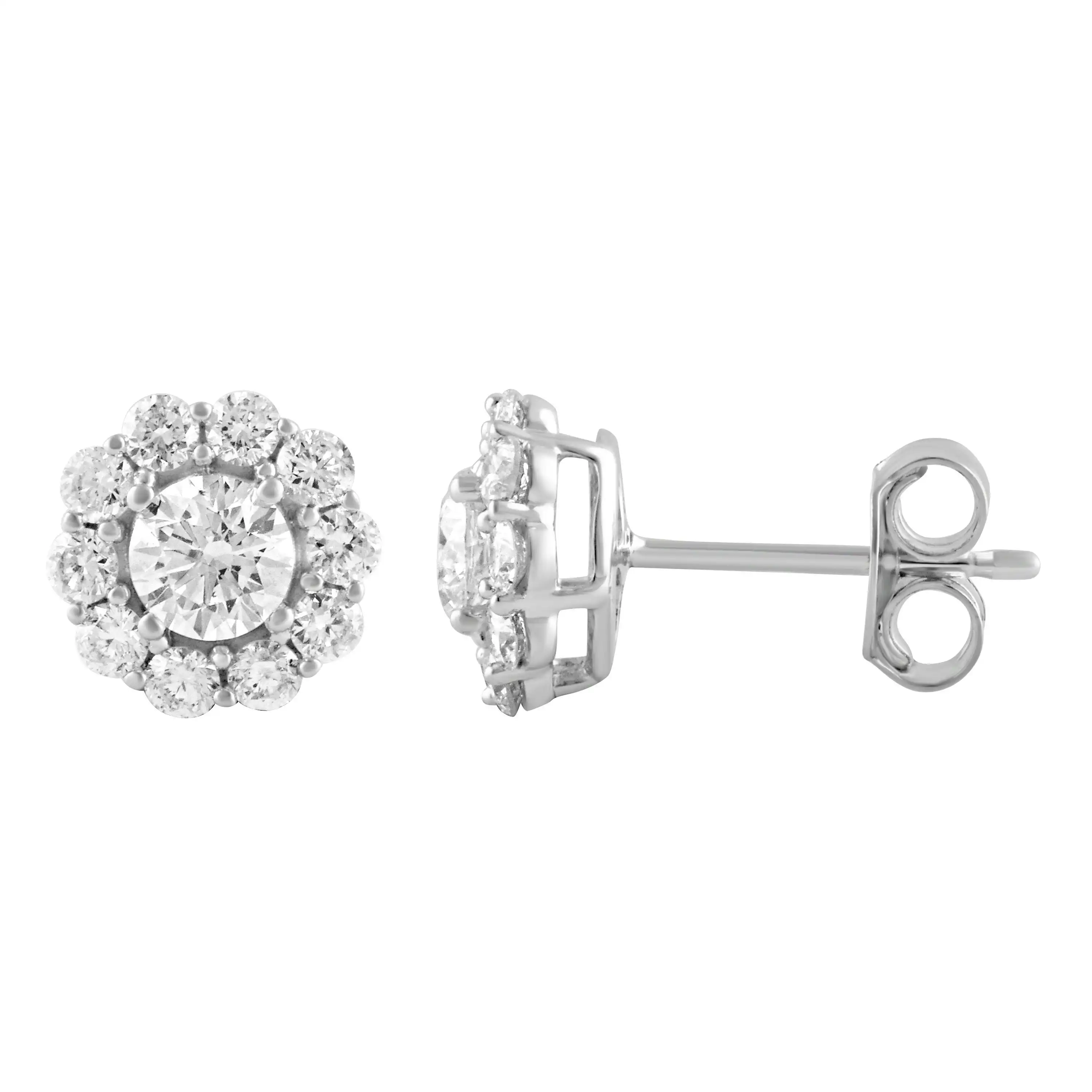 Meera Halo Stud Earrings with 1.00ct of Laboratory Grown Diamonds in 9ct White Gold