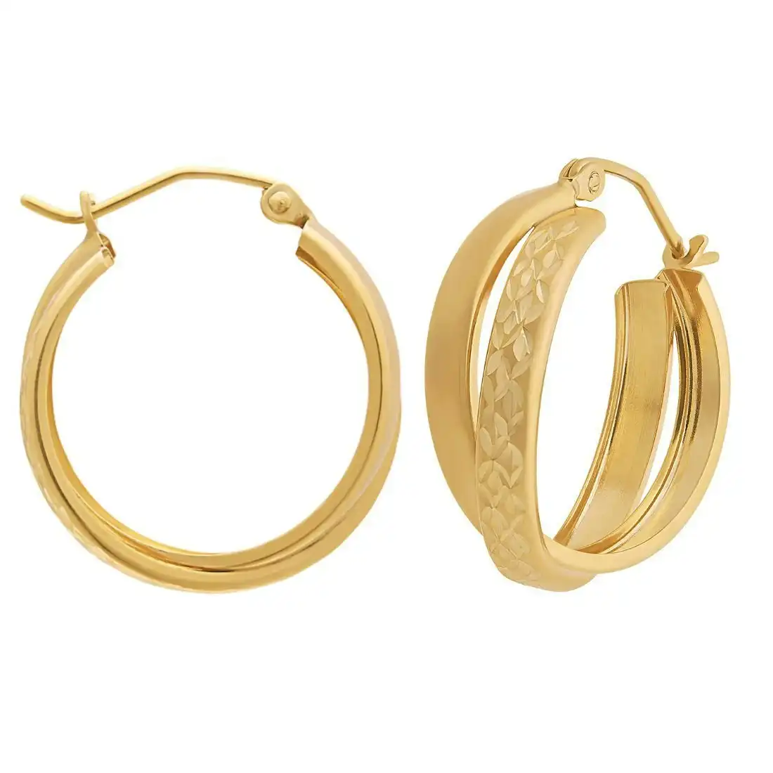 9ct Yellow Gold Silver Infused Double Hoop Earrings 3mm x 21mm