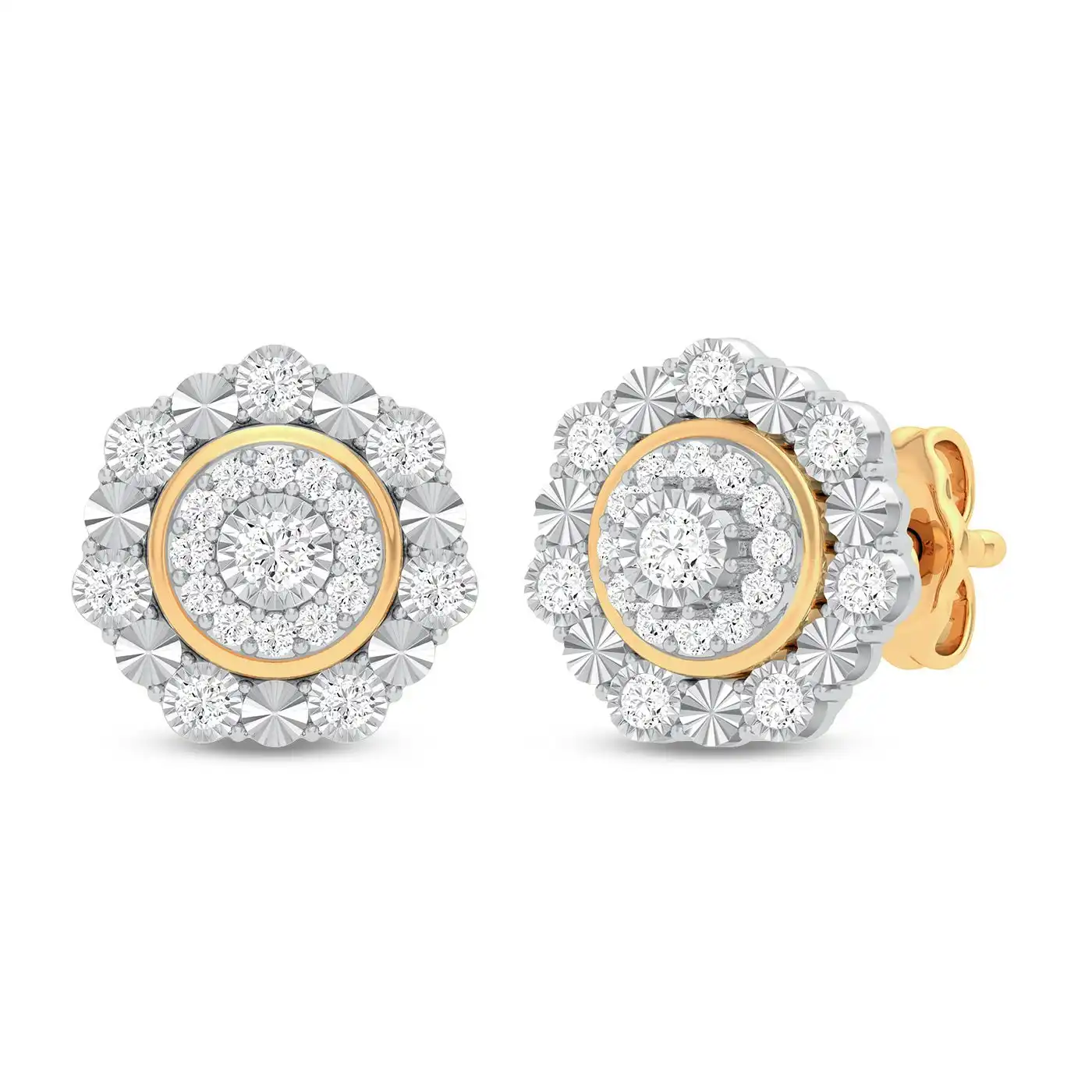 Miracle Halo Earrings with 0.15ct of Diamonds in 9ct Yellow Gold