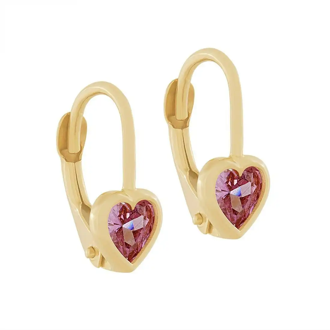 9ct Yellow Gold Hoop Earrings with Pink Cubic Zircona