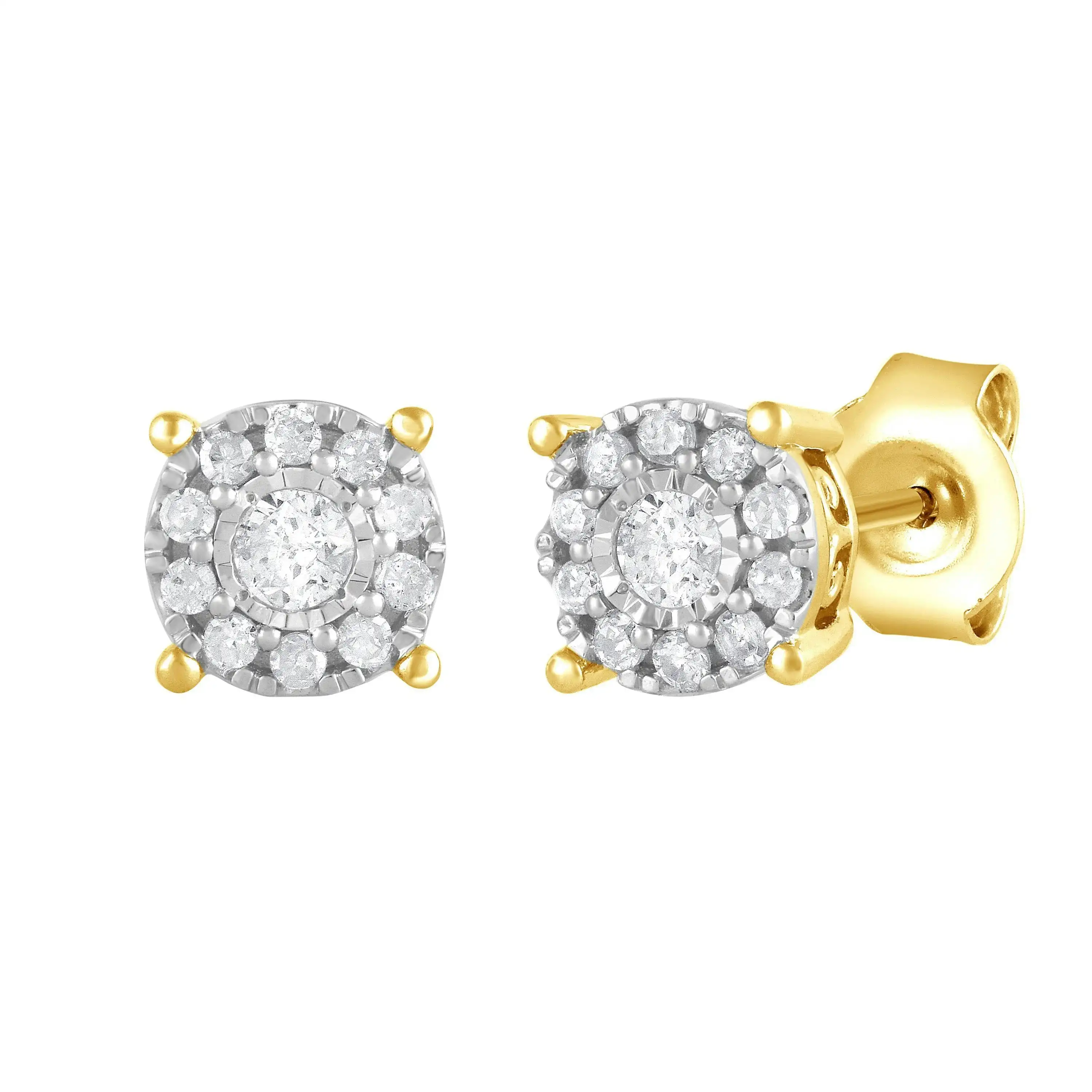 Miracle Surround Stud Earrings with 1/4ct of Diamonds in 9ct Yellow Gold