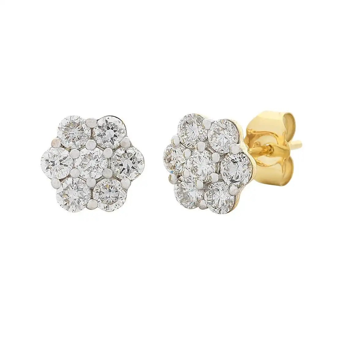 Meera Flower Earrings with 1.00ct of Laboratory Grown Diamonds in 9ct Yellow Gold