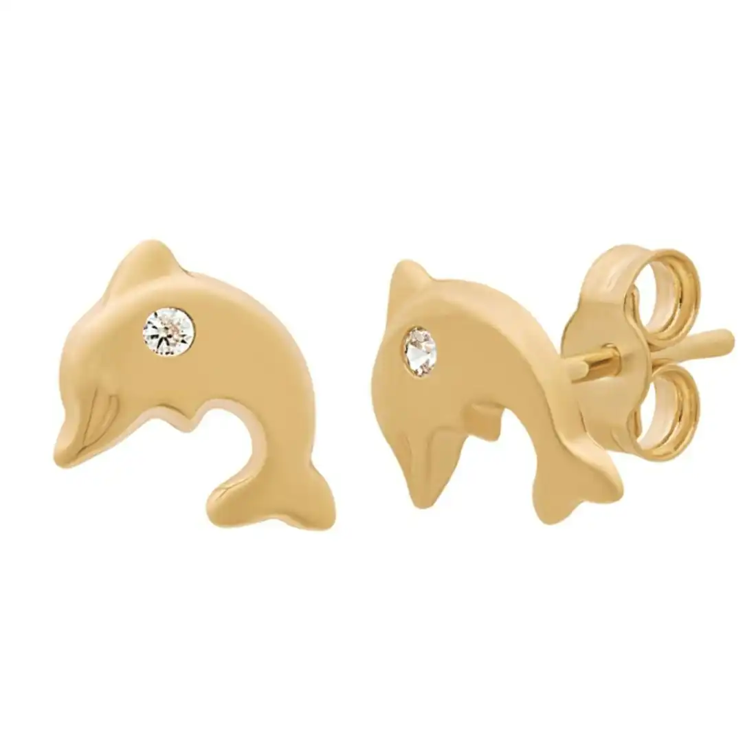 Dolphin Stud Earrings with Cubic Zirconia in 9ct Yellow Gold