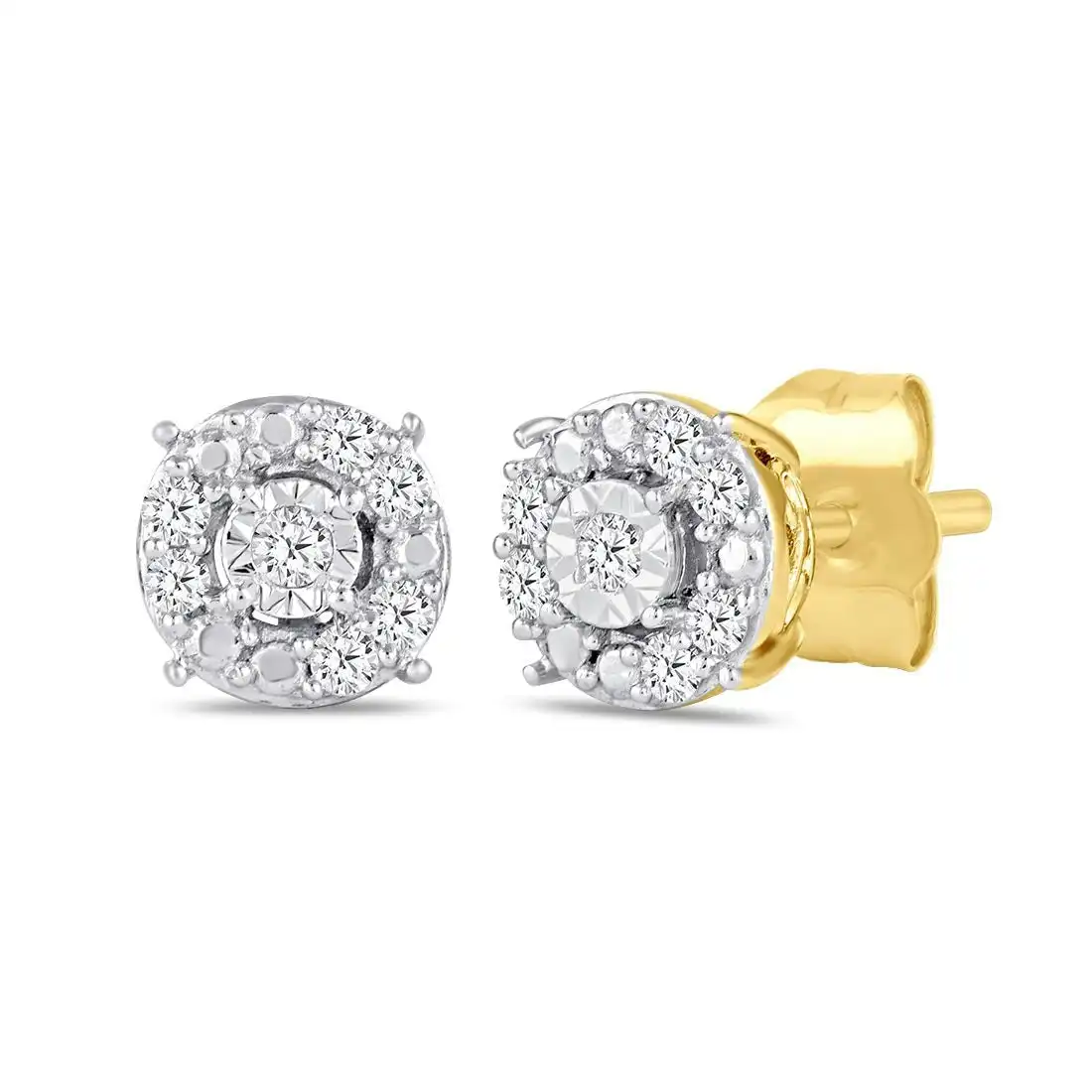 Tia Miracle Halo Earrings with 0.10ct of Diamonds in 9ct Yellow Gold