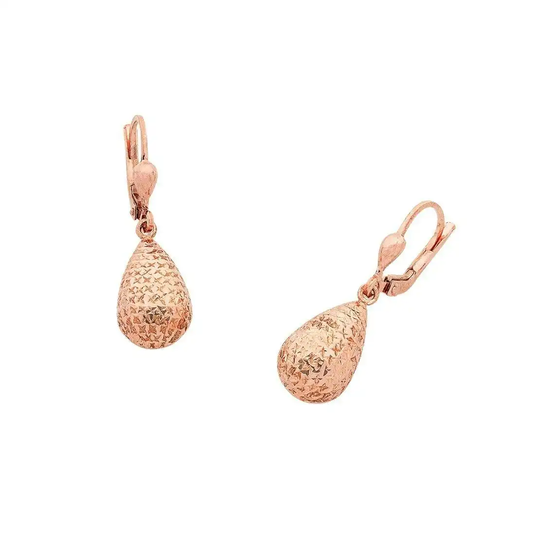 9ct Rose Gold Silver Infused Pear Shape Drop Earrings