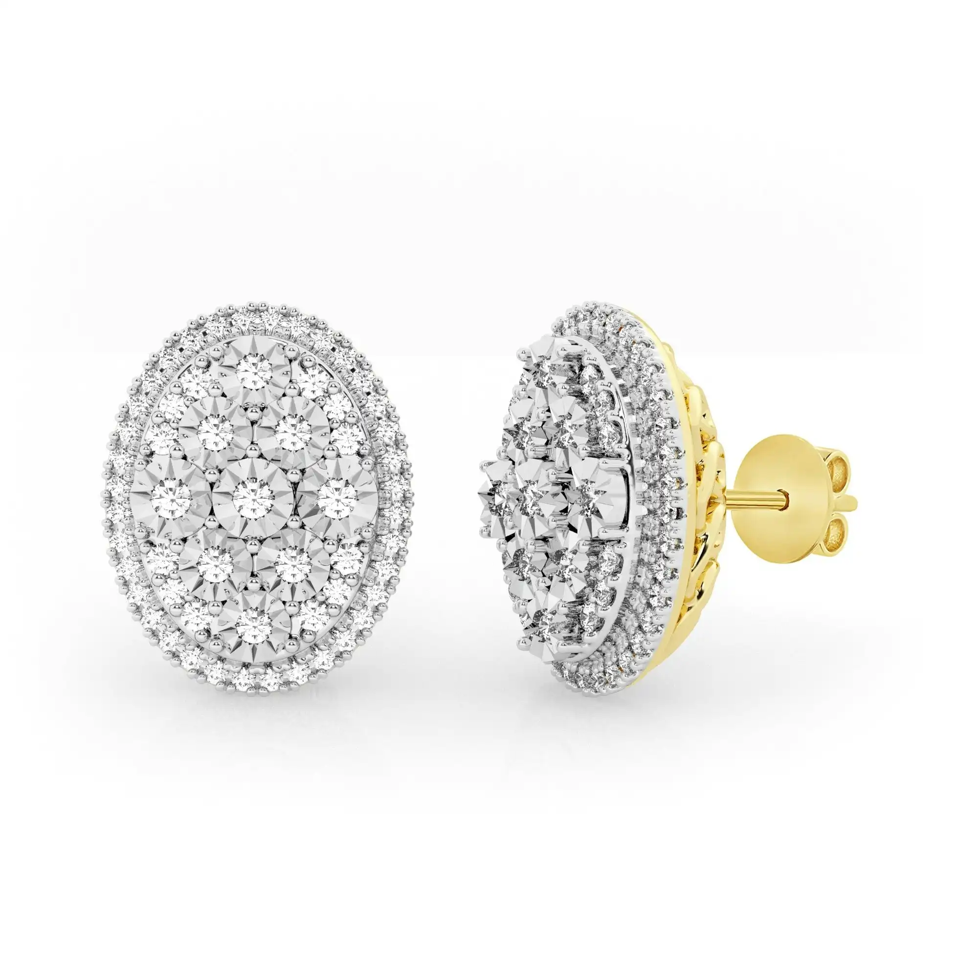 Fancy Oval Shape Earrings with 1/2ct of Diamonds in 9ct Yellow Gold
