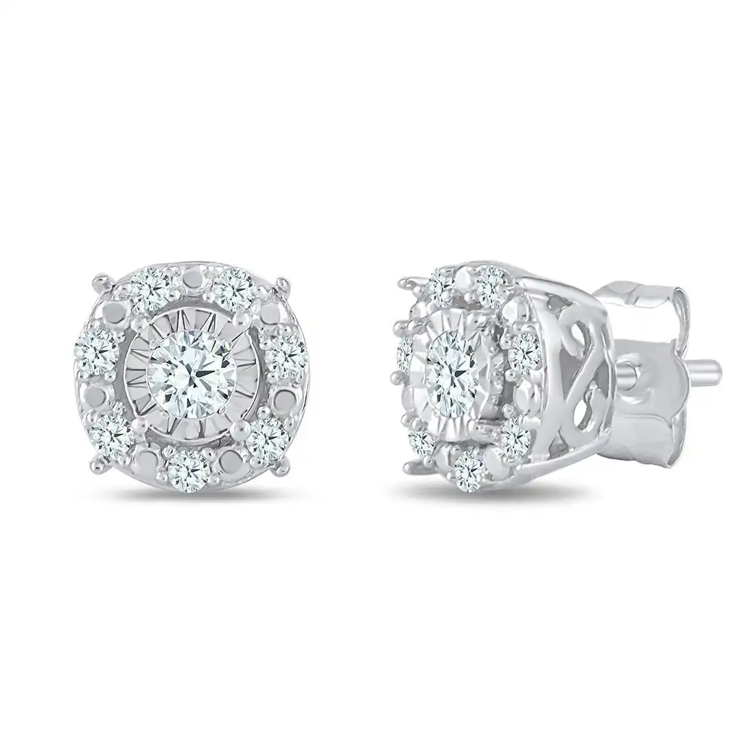 Tia Brilliant Miracle Halo Stud Earrings with 0.20ct of Diamonds in 9ct White Gold