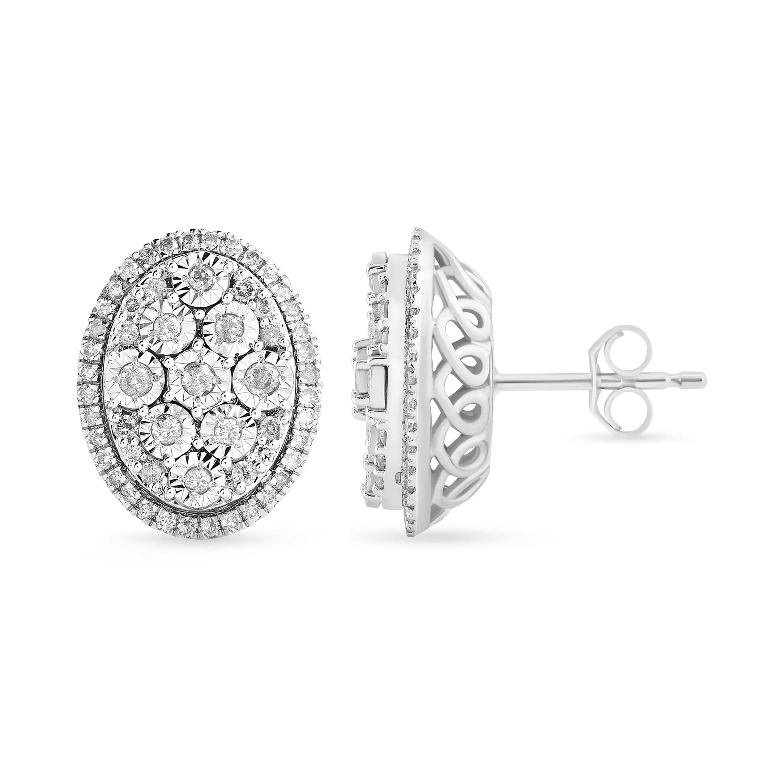 Halo Oval Earrings with 1/2ct of Diamonds in 9ct White Gold