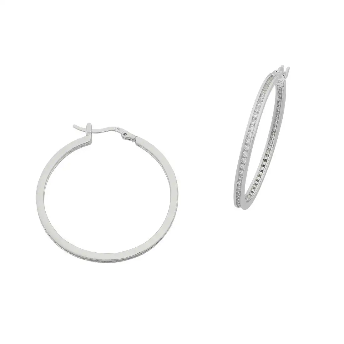 35mm Sterling Silver Cubic Zirconia Channel Setting Hoop Earrings