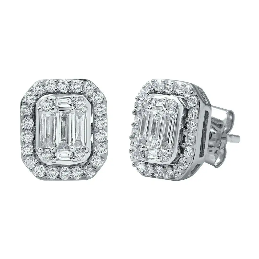 Brilliant Emerald Stud Earrings with 3/4ct of Diamonds in 9ct White Gold