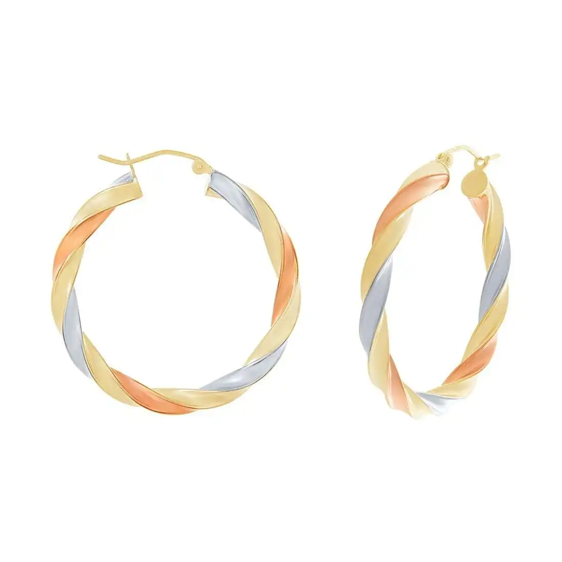 9ct Yellow Gold Three Tone Silver Infused Twist Earrings in 55mm