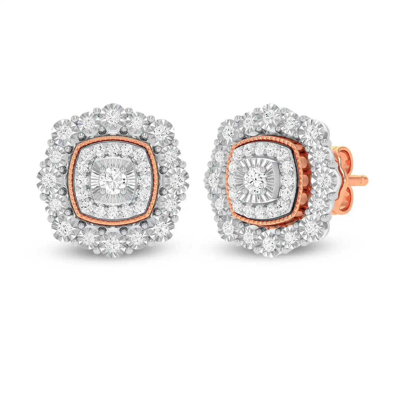 Miracle Little Halo Earrings with 0.15ct of Diamonds in 9ct Rose Gold