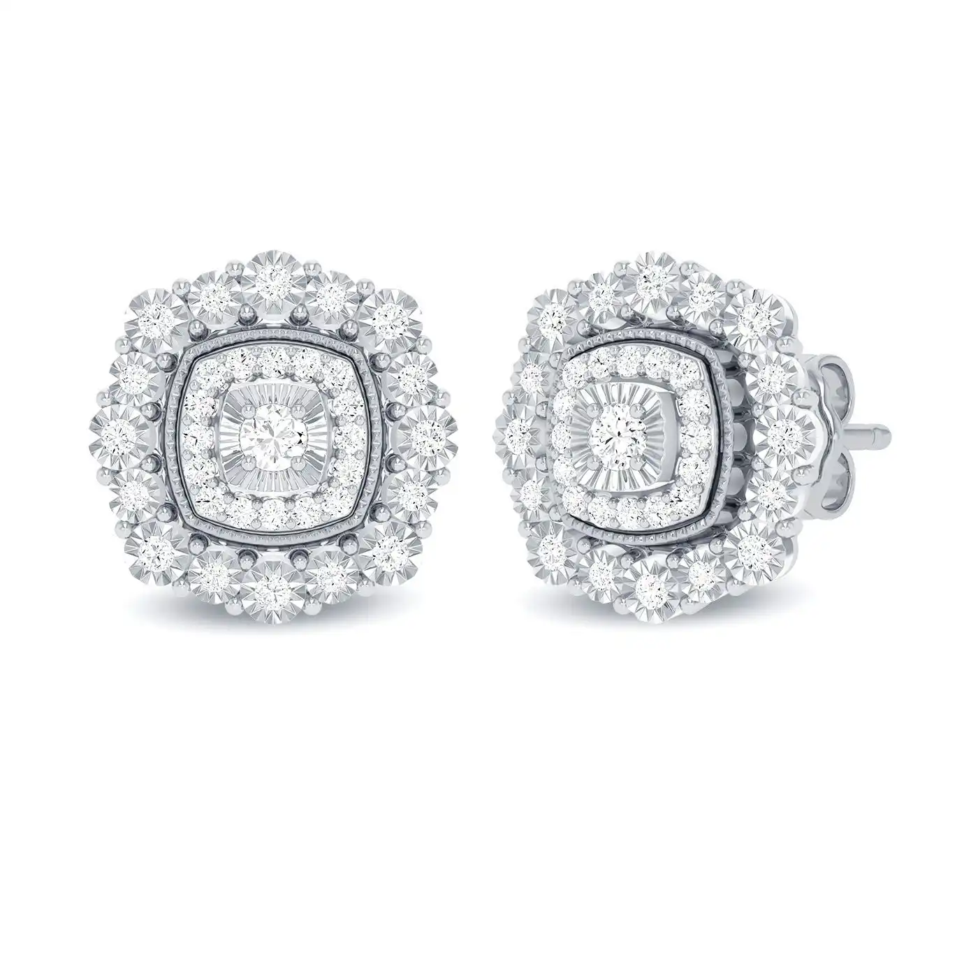Miracle Little Halo Earrings with 0.15ct of Diamonds in 9ct White Gold
