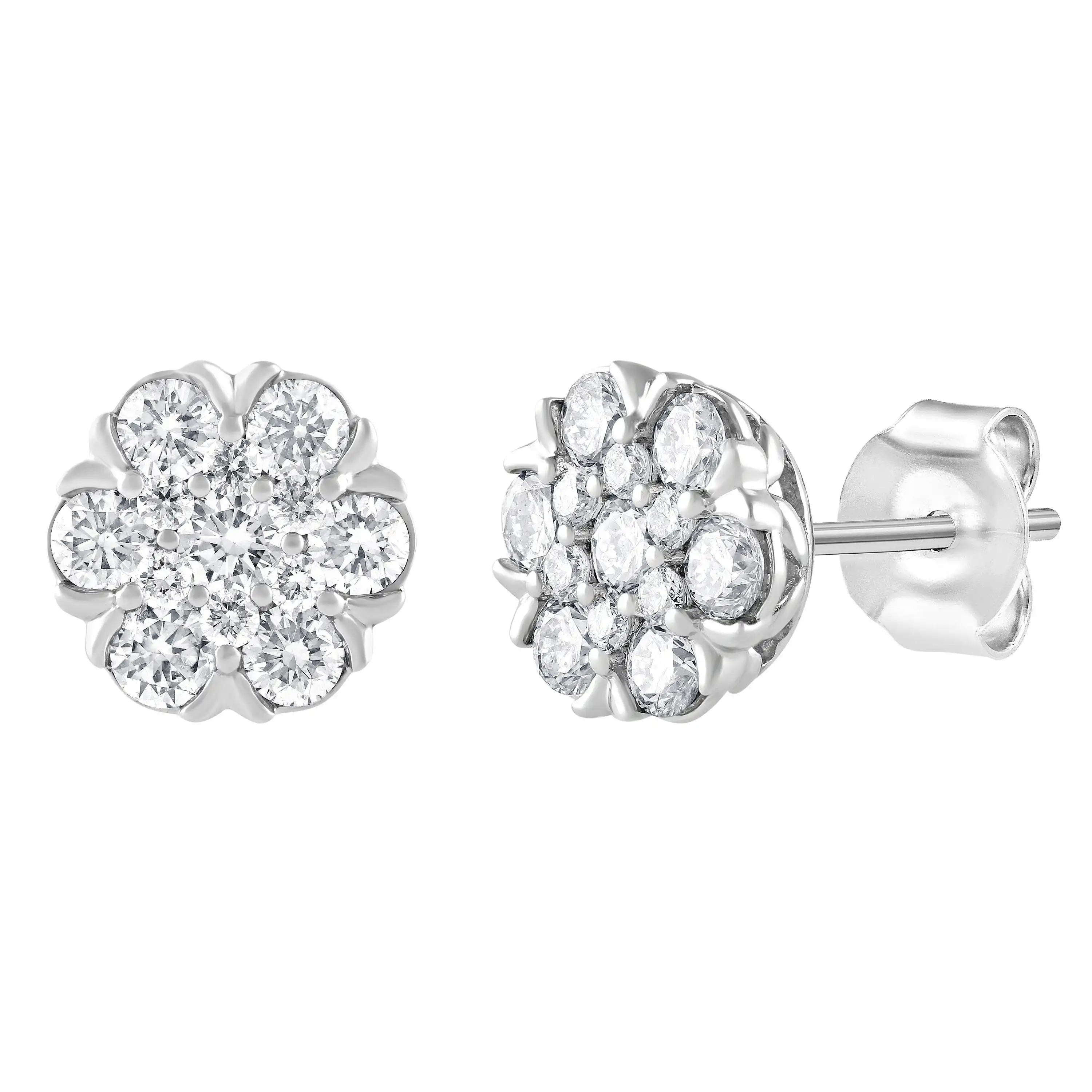 Meera Cluster Stud Earrings with 1.00ct of Laboratory Grown Diamonds in 9ct White Gold