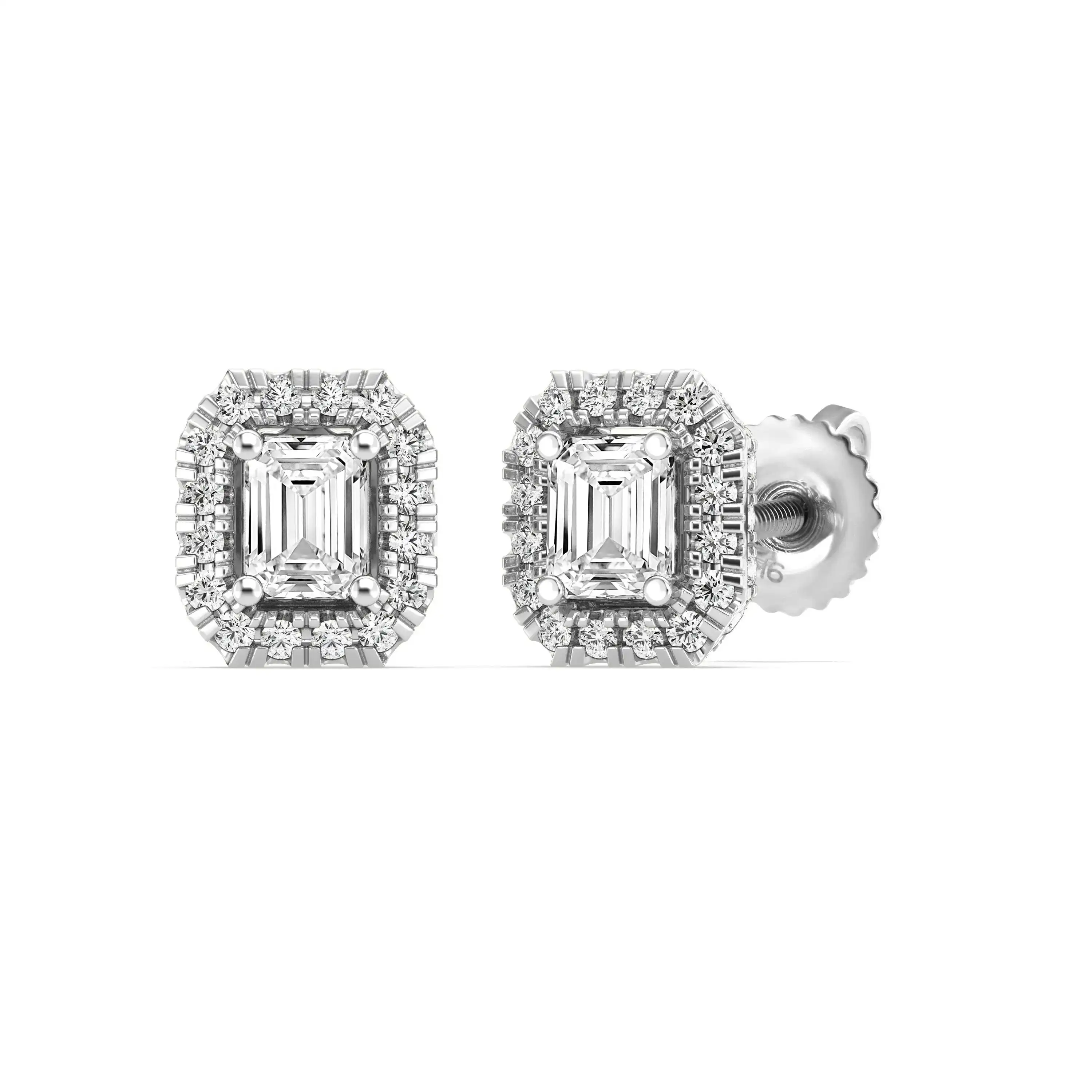Love by Michelle Beville Emerald Cut Halo Earrings with 0.65ct of Laboratory Grown Diamonds in 18ct Yellow Gold